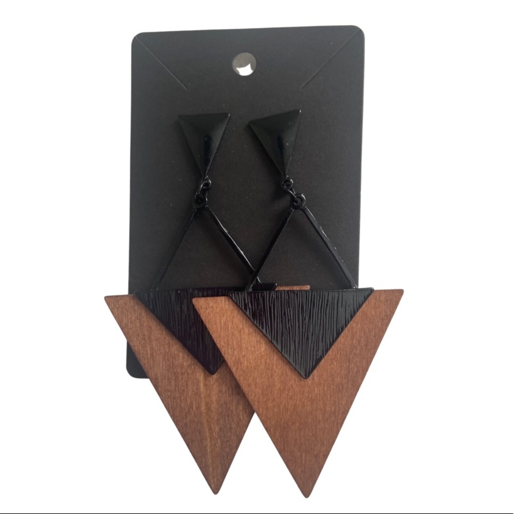 Boho triangle wood earrings